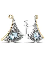 Серебряные серьги с топазом и фианитами в позолоте