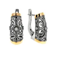 Серебряные серьги фианит и золото