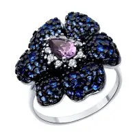 Серебряное кольцо с аметистом и фианитами «Цветок»