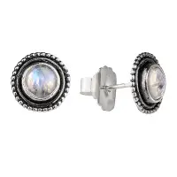 Серебряные серьги гвоздики с лунным камнем
