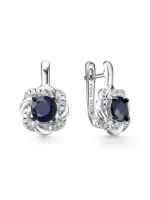 Серьги из серебра с сапфиром и фианитами