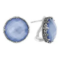Серебряные серьги с голубым кварцем и перламутром