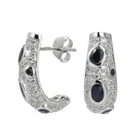 Серьги из серебра с сапфиром и фианитами