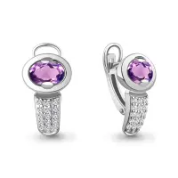 Серьги из серебра с аметистами и фианитами Серьги из серебра с аметистами и фианитами