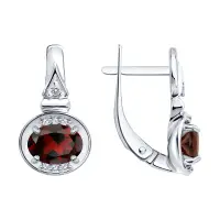 Серьги из серебра с гранатом и фианитами Серьги из серебра с гранатом и фианитами