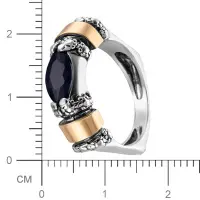 Серебряное кольцо с черным фианитом и золотом