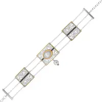 Серебряный браслет с лунным камнем, жемчугом и фианитами