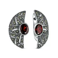 Серьги из серебра с гранатом и марказитами Серьги из серебра с гранатом и марказитами