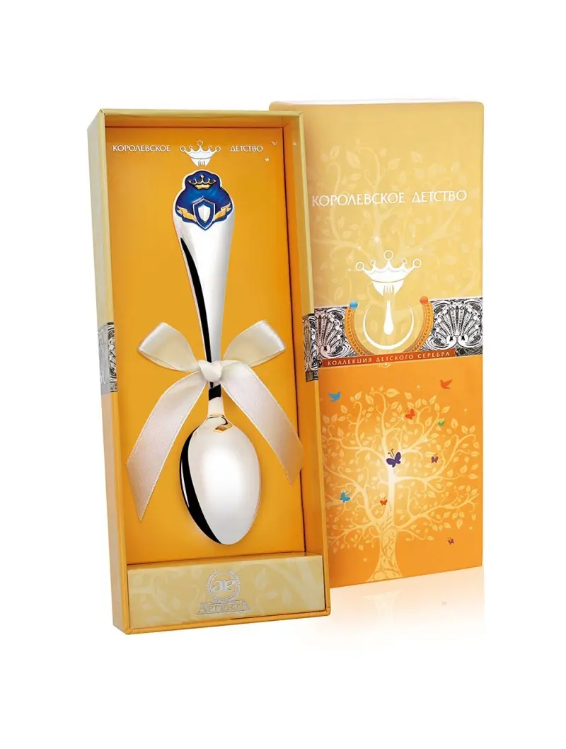 Серебряная ложка детская «Принц» с позолотой и эмалью