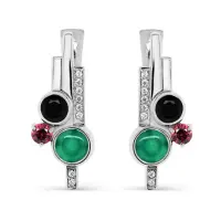 Серьги из серебра с ониксом и фианитами