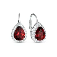 Серьги из серебра с гранатом и фианитами