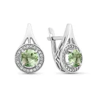 Серьги из серебра с празиолитом и фианитами