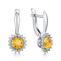Серебряные серьги с фианитами и цитрином