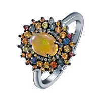 Кольцо из серебра с опалом и цветными сапфирами
