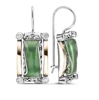 Серебряные серьги с авантюрином и фианитами Серебряные серьги с авантюрином и фианитами