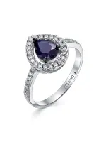 Серебряное кольцо с сапфиром и фианитами