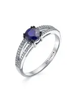 Серебряное кольцо с сапфиром и фианитами