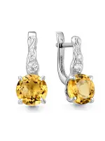 Серьги из серебра с цитрином и фианитами Серьги из серебра с цитрином и фианитами