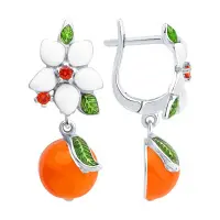 Серьги из серебра с фианитами и эмалью «Апельсин»