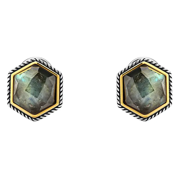 Серебряные серьги с лабрадоритом и позолотой