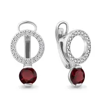 Серьги из серебра с гранатами и фианитами Серьги из серебра с гранатами и фианитами