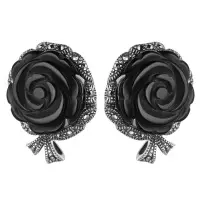 Серебряные серьги с черным ониксом и марказитами Swarovski