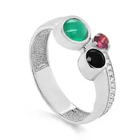 Кольцо серебряное с ониксом и фианитами