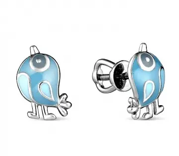 Серебряные серьги с эмалью «Воробьи»