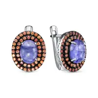 Серьги из серебра с танзанитом и оранжевыми сапфирами