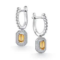 Серьги из серебра с цитрином и фианитами Серьги из серебра с цитрином и фианитами