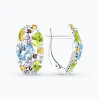 Серьги из серебра с топазом, гранатом, цитрином и фианитом