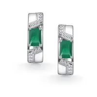 Серьги из серебра с зелёным агатом и фианитами