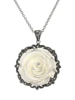 Серебряный кулон «Каменный цветок» с перламутром и марказитами Серебряный кулон «Каменный цветок» с перламутром и марказитами