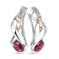 Серебряные серьги с гранатом и золотом