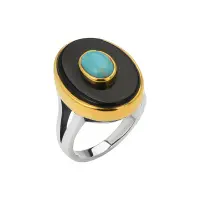 Кольцо из серебра «Ночной Океан» с бирюзой и ониксом