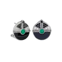 Серьги из серебра с зеленым агатом, шпинелью и топазами Серьги из серебра с зеленым агатом, шпинелью и топазами