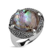 Серебряное кольцо с перламутром, горным хрусталем и марказитами Swarovski