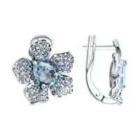 Серьги из серебра с топазом и фианитами «Цветок»