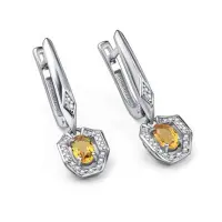 Серьги из серебра с цитрином и фианитами Серьги из серебра с цитрином и фианитами