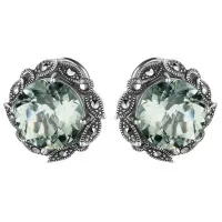 Серебряные серьги с зеленым аметистом и марказитами Swarovski Серебряные серьги с зеленым аметистом и марказитами Swarovski