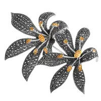 Серебряная брошь Alexandre Vassiliev с цитрином, марказитами Swarovski и позолотой