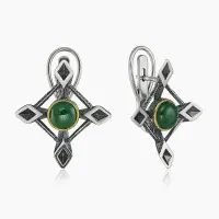 Серьги из серебра с камнем нефрит