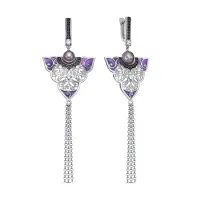 Серьги из серебра с жемчугом, шпинелью, фианитами и эмалью Серьги из серебра с жемчугом, шпинелью, фианитами и эмалью