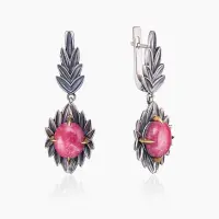 Серебряные серьги «Тулитовый Флер» с тулитом Серебряные серьги «Тулитовый Флер» с тулитом