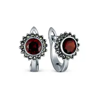 Серебряные серьги с гранатом и марказитами Серебряные серьги с гранатом и марказитами