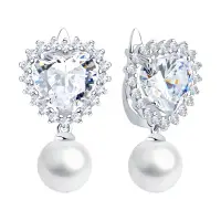Серьги из серебра с жемчугом и фианитами «Сердце»