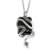 Серебряное колье с черным ониксом и марказитами Swarovski