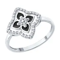 Кольцо из серебра с фианитами и эмалью «Цветок»