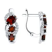 Серьги из серебра с гранатом и фианитами Серьги из серебра с гранатом и фианитами
