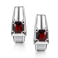 Серьги из серебра с гранатом и фианитами